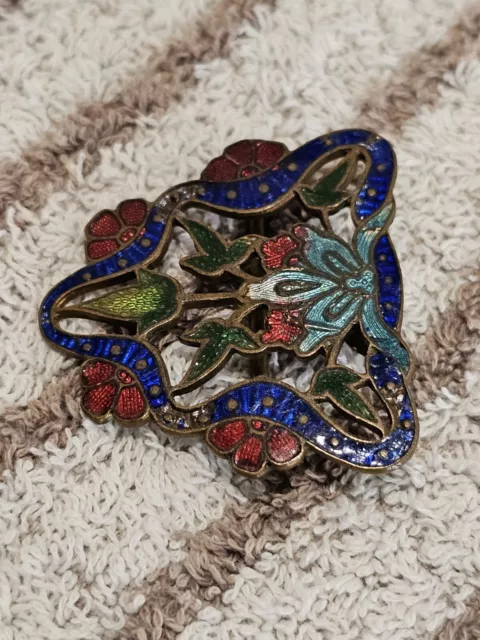 Art Noveau / Antiquey Enamel Gilt Belt Buckle ... Blue, Red, Green 2