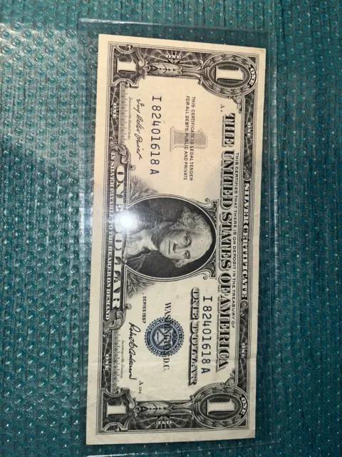 1957 $1 Silver Certificate Dollar Bill Blue Seal