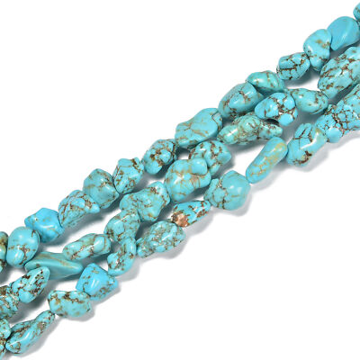 TURQUOISE GEMSTONE NUGGET in silver 4 strand charm necklace