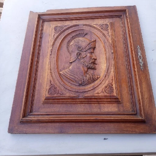 French Antique Hand Carved Architectural Door Panel Walnut Wood with Man's Face