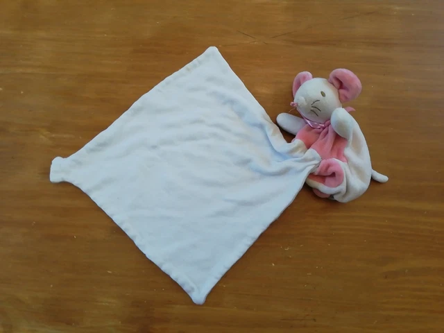 Doudou Sucre D'orge Souris Plat Rose Blanc Mouchoir Cajou