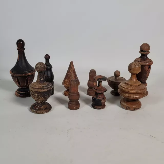 10 Antique Small Finial Lot Wooden Architectural Salvage Furniture Turned Carved