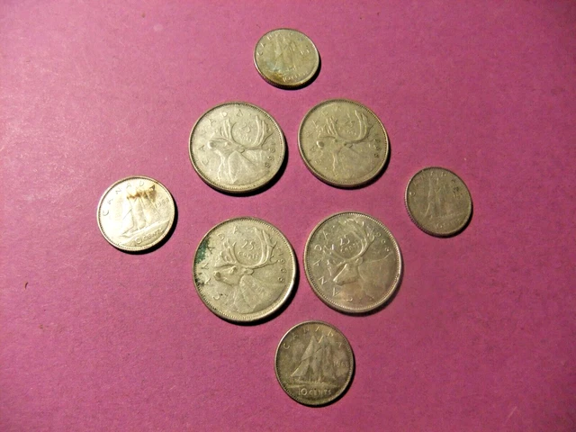 Four 1968 Canada Silver Quarters and 4 Dimes - Circulated