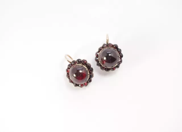 Antique 9k Garnet Cabochon And Rose Cut 585 Victorian Drop Earrings