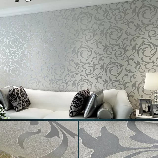 10M Victorian Damask Embossed Wallpaper Silver Scroll TV Sofa Background Bedroom 2