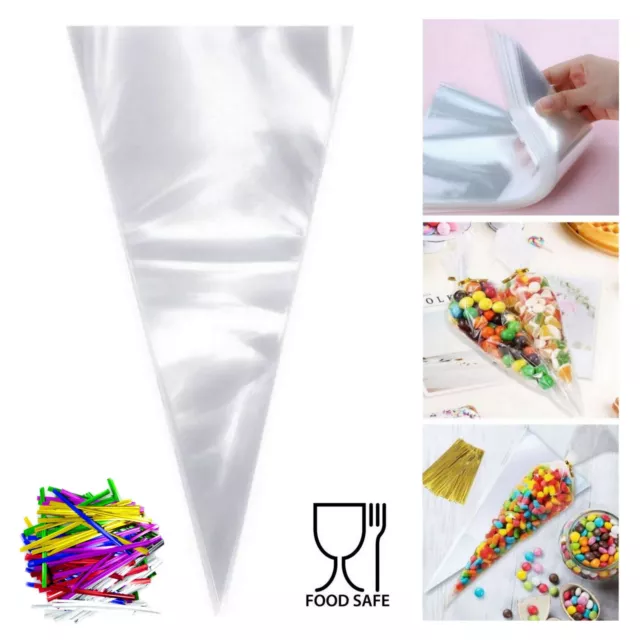 Cone Bags for Sweets Clear Plastic Small Large Cellophane Birthday Party Sweetie