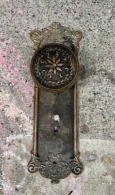 Large Heavy Antique Brass Victorian Entry Door Knob With Back Plate￼ Sun Design 2