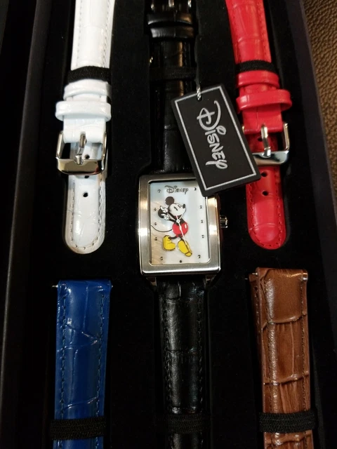 Disney Topolino Orologio In Pelle Set 5 Cinturini Cambiabili Accutime Rosso Blu Nero