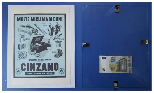 Cinzano cassetta propaganda pubblicità La Domenica del Corriere quadro vetro