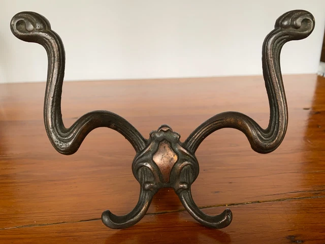 Antique Double Hall Tree Hook Coat Hat Rack Hanger Cast Iron Victorian Hardware 2
