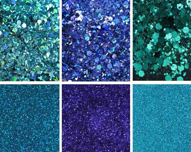 Holographic Mix Chunky Fine Glitter Nail Art Glitter Super Sparkle  Blues