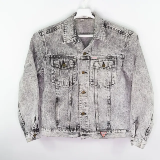 Vintage Guess Georges Marciano Denim Jean Jacket Acid Stone Grey Wash 80s XL
