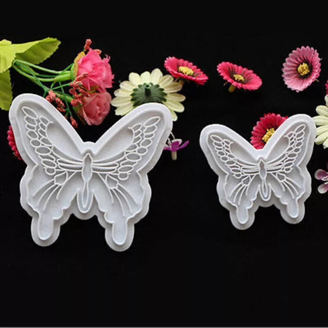 2x 3D Butterfly Fondant Cake Mould Sugarcraft Cookie Cutters Decorating Mold DIY