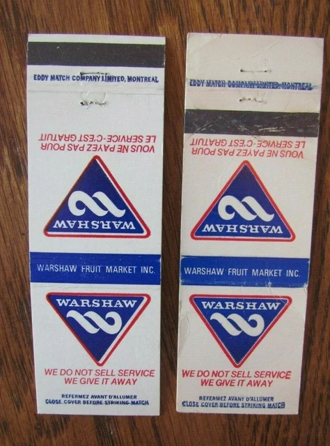 Warshaw Food Market Montreal, Quebec, 2 Matchbook Matchcovers -F9
