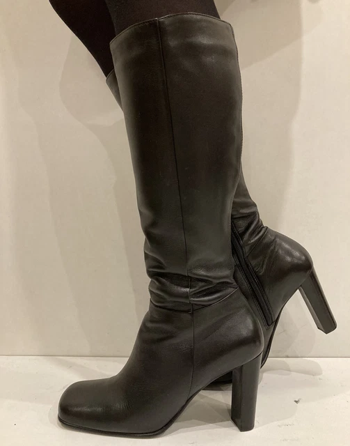 VINTAGE RIVER ISLAND Y2K Black Leather Knee High Square Toe Boots UK6 EU39 VGC £35.00 PicClick UK