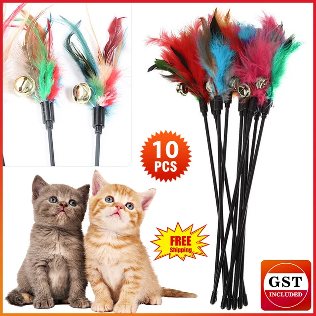 10X Kitten Cat Feather Toy Bell Wand Teaser Rod Interactive Play Pet Gift Toys
