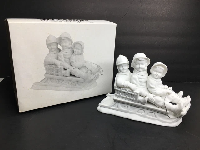 Dept 56 Winter Silhouette Sliding in the Snow Sled Ride White Porcelain #78492