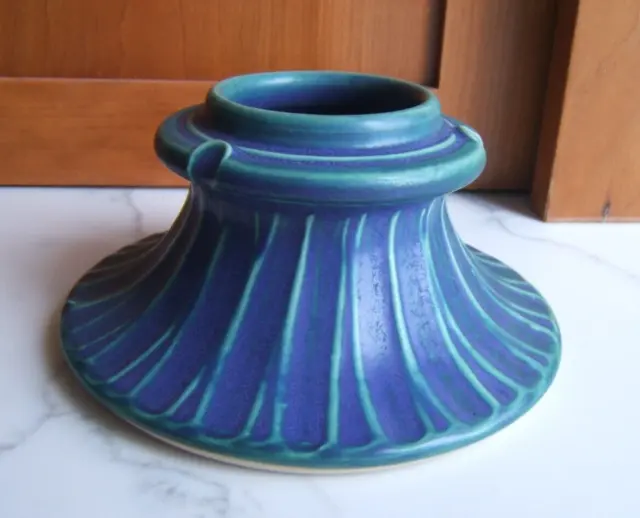 La Pointe Pottery Ceramics Blue Green Handmade Flower Holder Vase w/ Frog