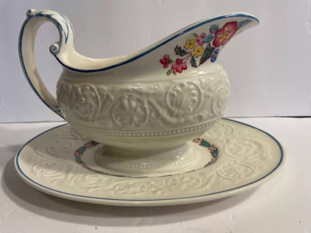 Wedgwood Patrician Morning Glory Gravy Boat with Attached Underplate