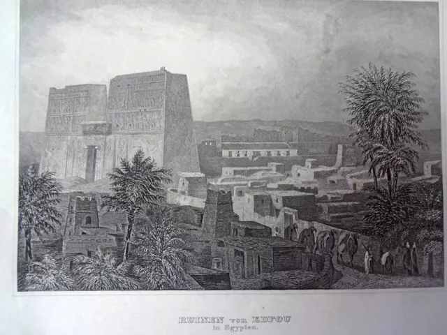 RUINEN VON EDFOU IN EGYPTEN Stahlstich ca. 1840 Edfu Ägypten