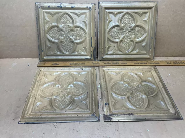 4 pc Lot 11.5" x 11.5" Antique Ceiling Tin Metal Reclaimed Salvage Art Craft