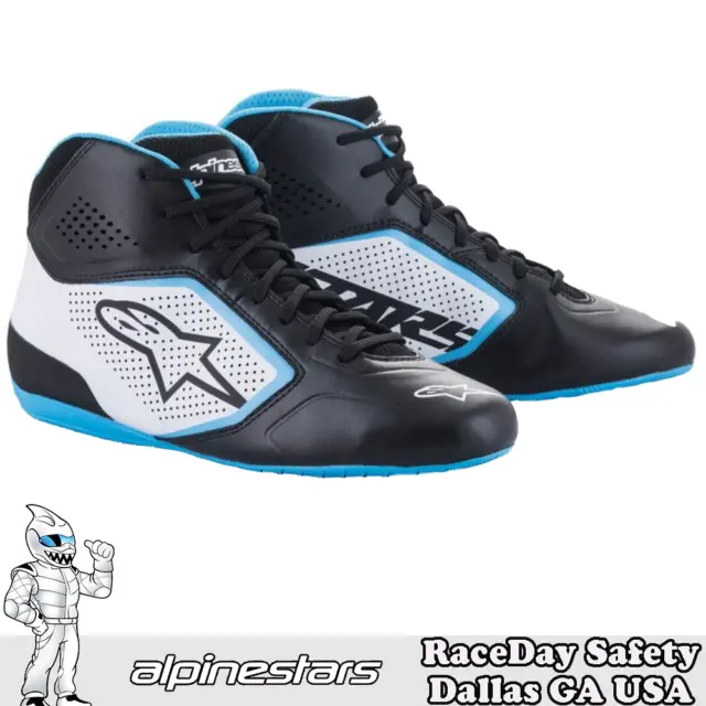 Alpinestars TECH-1 K START Kart Race Shoes Black/White/Light Blue 2711521-1278