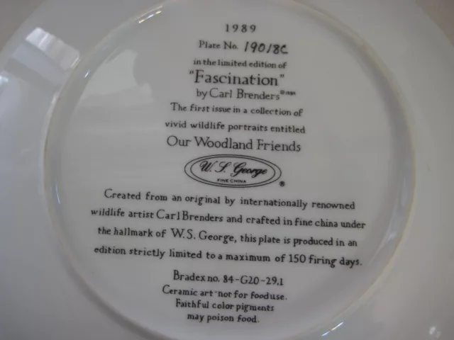 "Fascination" Plate By Carl Brenders First Issue Our Woodland Friend 1989 Bradex 3