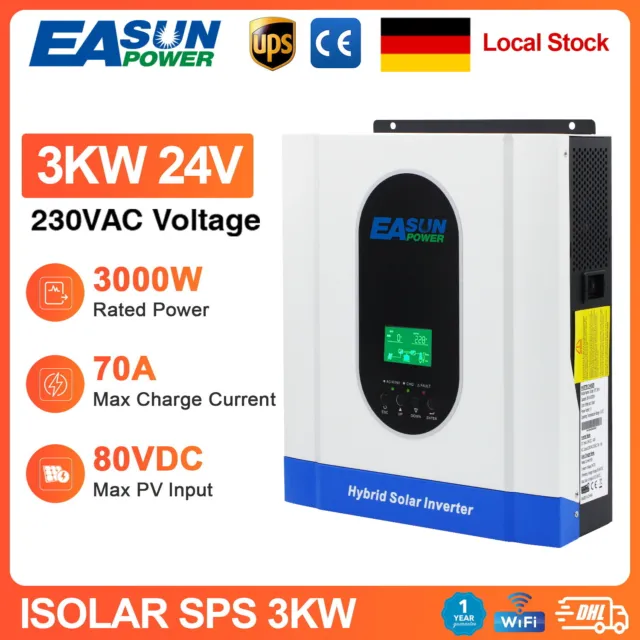 EASUN 3000W 24V Hybrid Solar Inverter OFF Grid Pure Sine Wave 50A PWM 230VAC DE