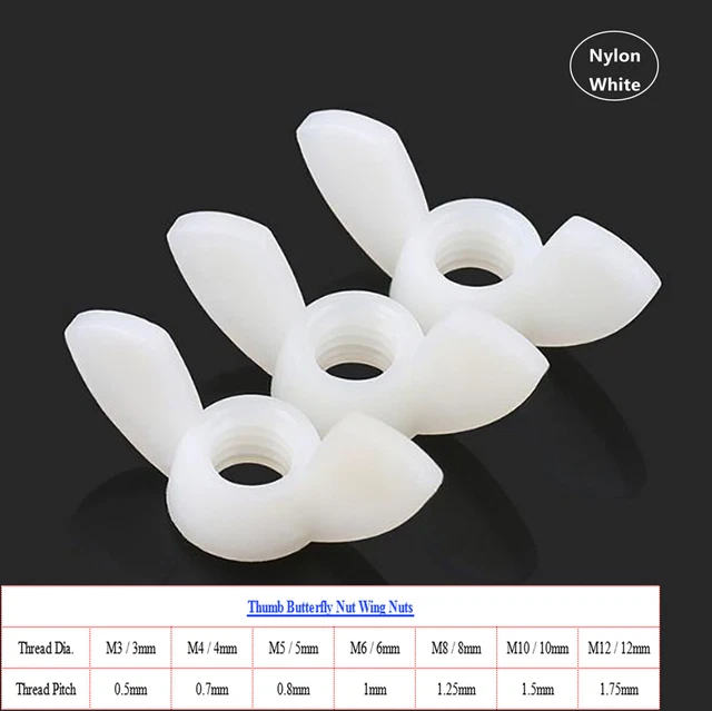 M3 M4 M5 M6 M8 M10 M12 White Plastic Thumb Butterfly Nut Nylon Wing Nuts DIN315