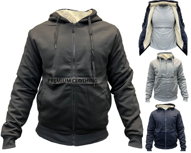 Mens Plain Sherpa Fleece LINED Thermal Hooded Fur Jackets Thick EXTRA Warm