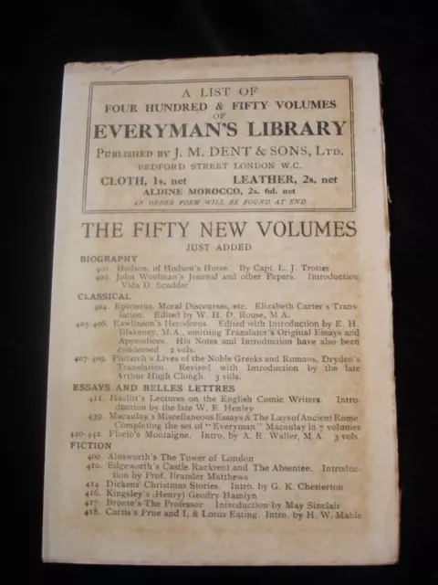 Catalogue of 450 Everyman's Library Volumes published by J M Dent c. 1910