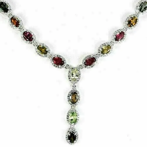 Necklace Tourmaline Genuine Mined Gems Solid Sterling Silver 19 1/2 Inch 2