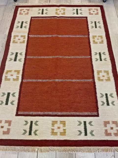 Handmade modern tribal geometric kilim area rug  5x7 ft