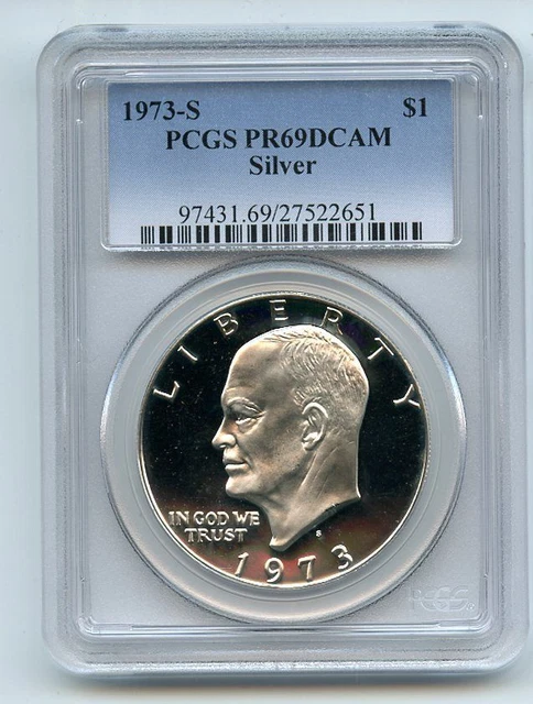 1973 S $1 Silver Ike Eisenhower Dollar Proof PCGS PR69DCAM 1973 S $1 Silver Ike Eisenhower Dollar Proof PCGS PR69DCAM