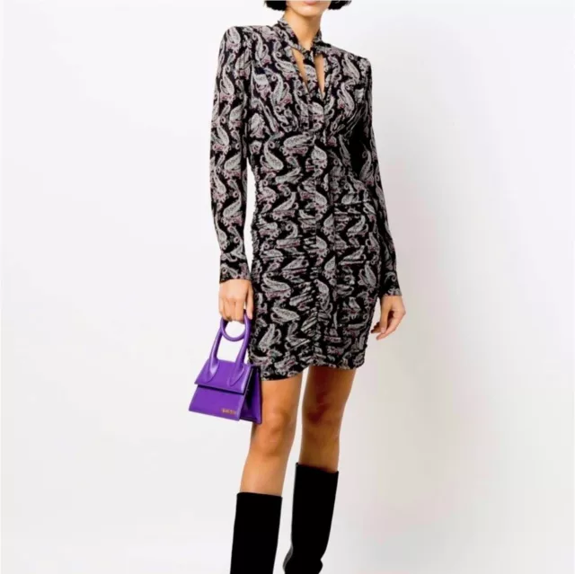 Isabel Marant Linaziki Paisley Ruched Dress with Bow 2