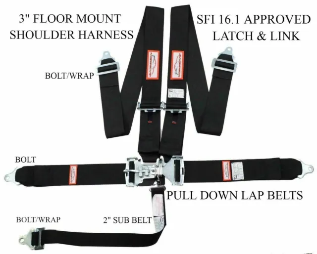 Racerdirect.net 3" Sfi 16.1 Latch & Link 5 Point Racing Harness Belt Black