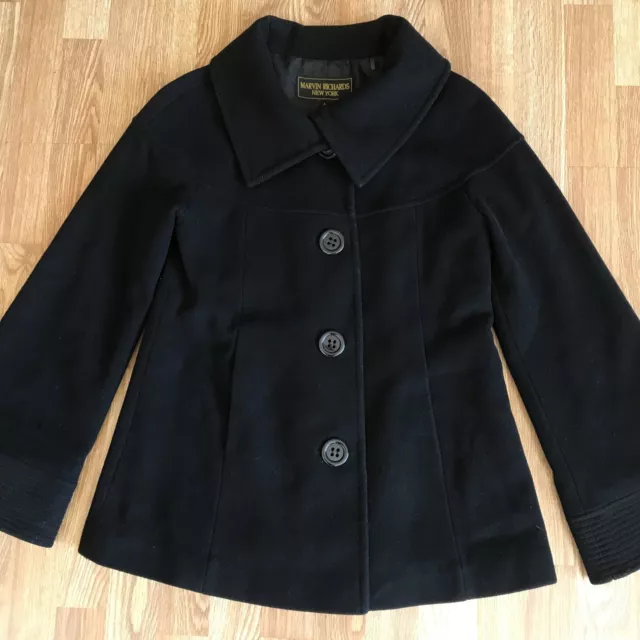 Marvin Richards New York Women’s Size 4 Black Wool Blend Pea Coat button up