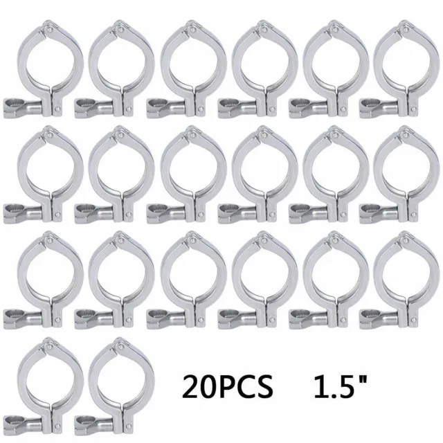 20Pcs Heavy Duty 1.5in Sanitary Tri Clamp Clover Stainless for 50.5MM OD Ferrule