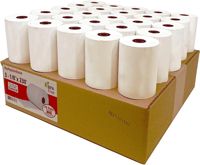 (25 Rolls - 50 GSM) 3 1/8 X 230 Thermal Paper Square POS Register Thermal Recei