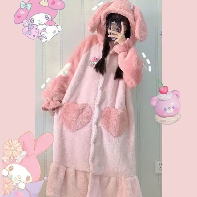 Kawaii My Melody Pajamas Cute Young Girls Thickened Coral Fleece Homewear Gift