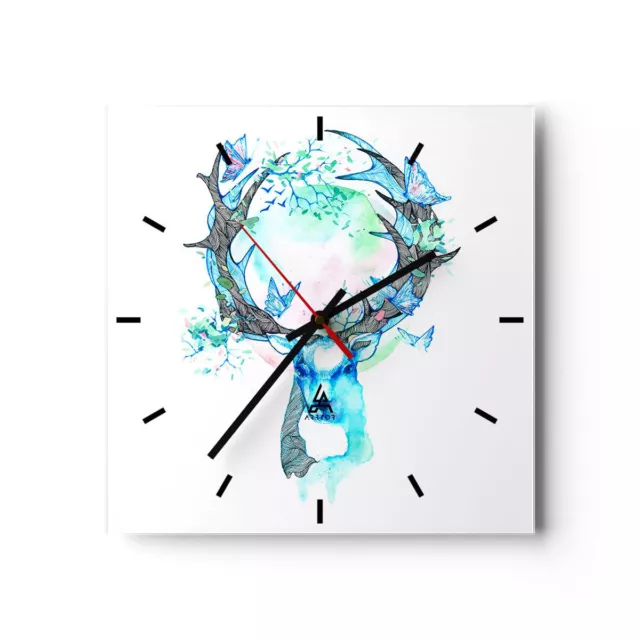 Reloj de Pared 40x40cm Reloj de Vidrio Ciervos naturaleza paisaje decoración
