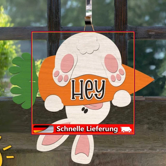 Türschild aus Holz zum Aufhängen, zum Basteln, Osterhase, Willkommen, Türschild,