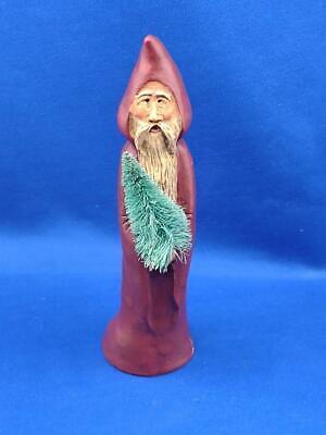 Vtg Style Folk Art Resin Santa Claus Figurine w/ Bottle Brush Tree 5.75" Tall