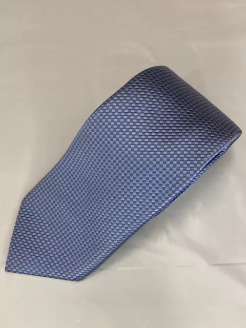 David Donahue Mens Tie Blue Geometric 3 3/4” x 62” Itailian Woven Silk Hand Sewn