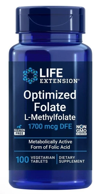 LIFE EXTENSION OPTIMIZED Folate L-Methylfolate 1700mcg DFE 100 ...