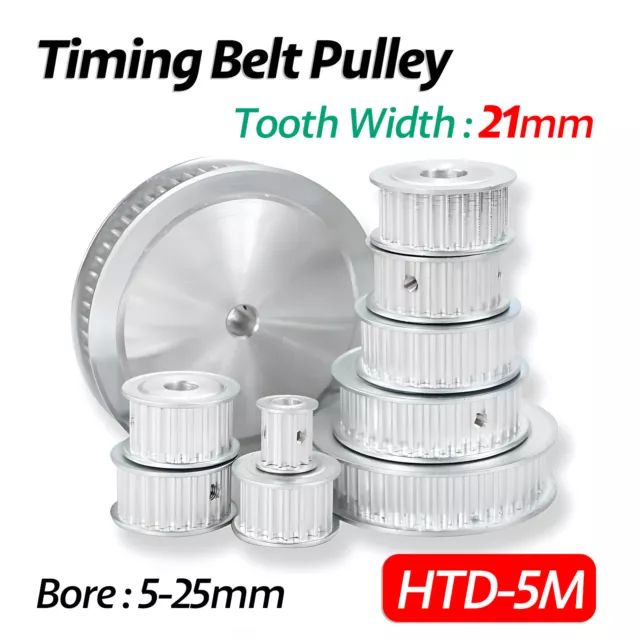 HTD-5M 10-60 Teeth Timing Belt Pulley Without Step Bore 5-25mm Tooth Width 21mm