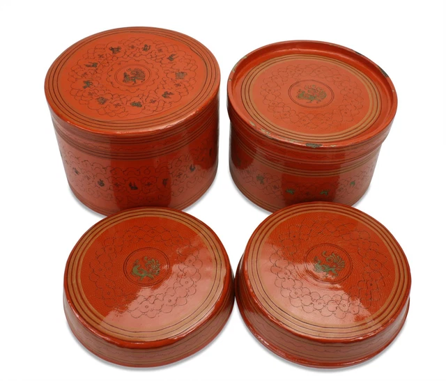 Antique Burmese betel box Kun-it 18cm x 20.5cm, circa 1930. Burma lacquerware 6