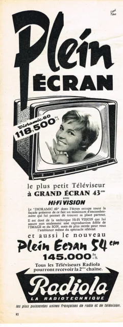 PUBLICITE ADVERTISING   1959    RADIOLA   téléviseur plein écran