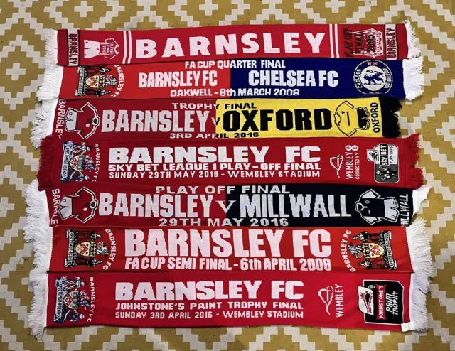 Barnsley FC 7 X Football Scarf Scarfs Playoff Finals Wembley Oakwell Chelsea