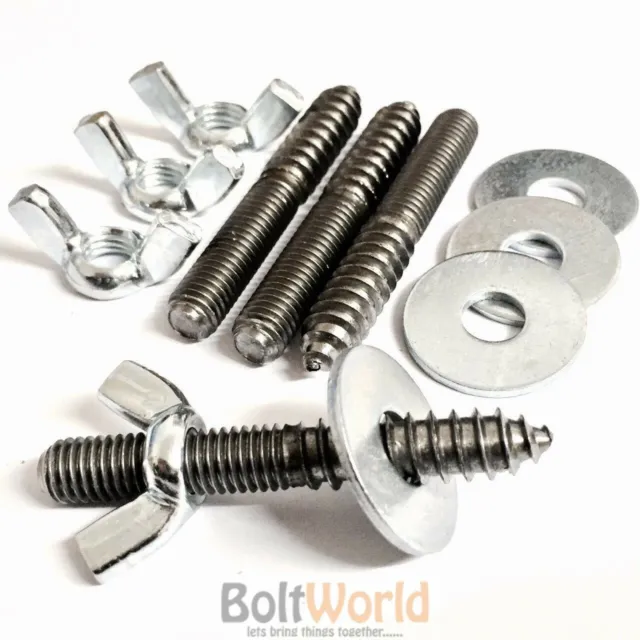 M6 x 40mm, WOOD TO METAL DOWELS + WASHERS + WING NUTS FURNITURE FIXING SCREWS